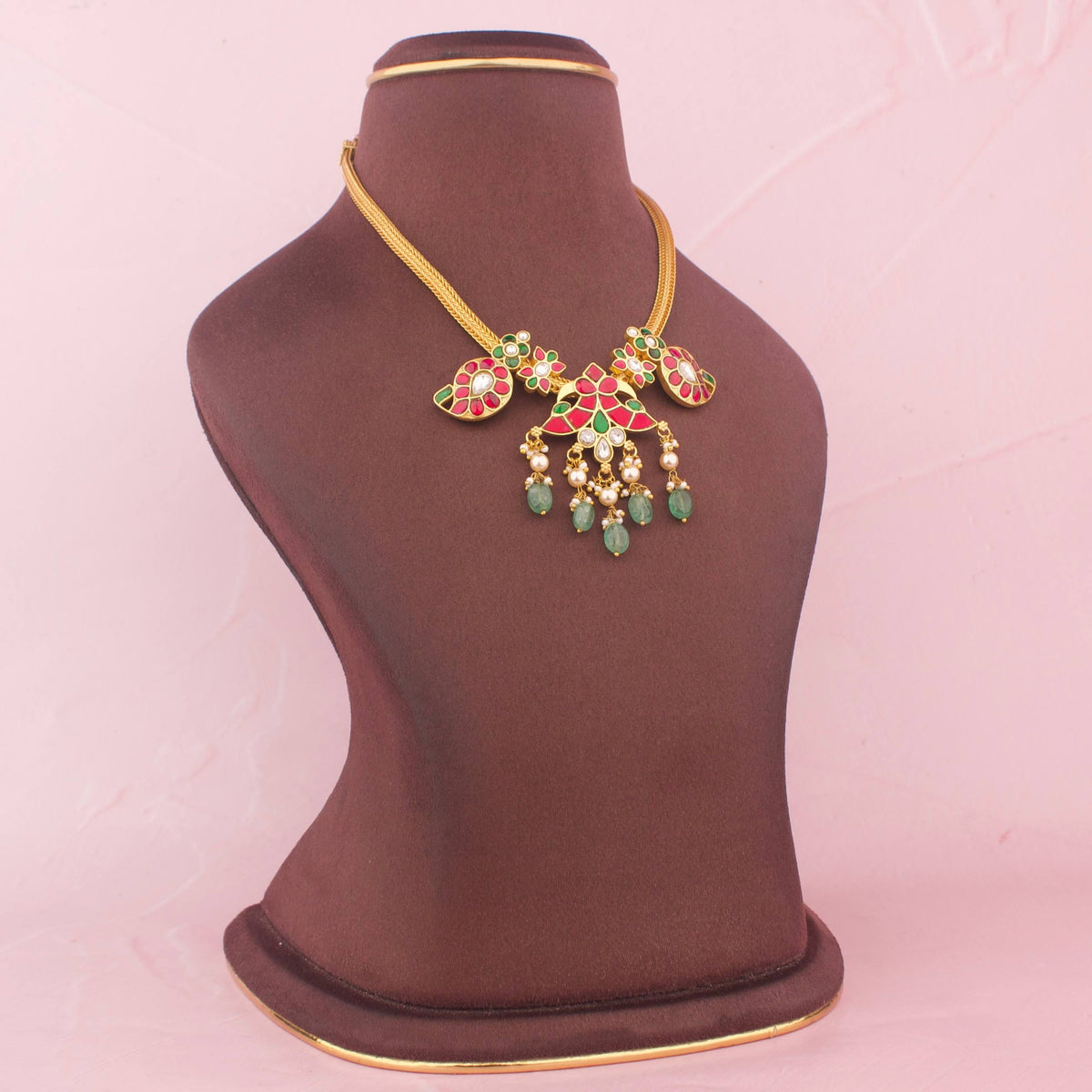 Classic Jadau Kundan Nantad Necklace With Green Drops