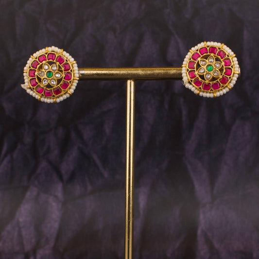 Circular Floral Studded Jadau Kundan Earrings