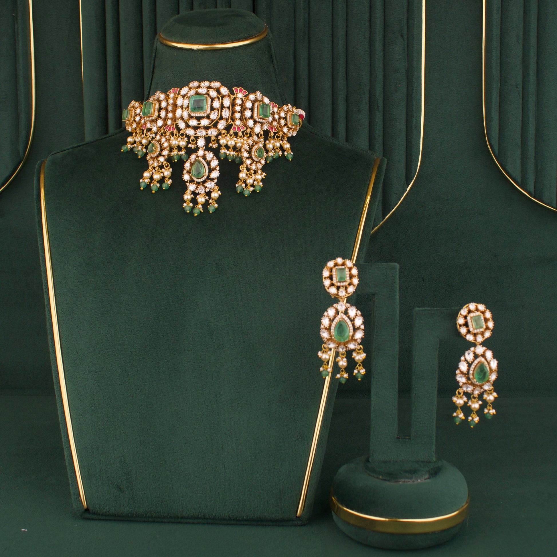 Captivating Moissaite Polki Choker With Earrings - DULHAN JEWELS