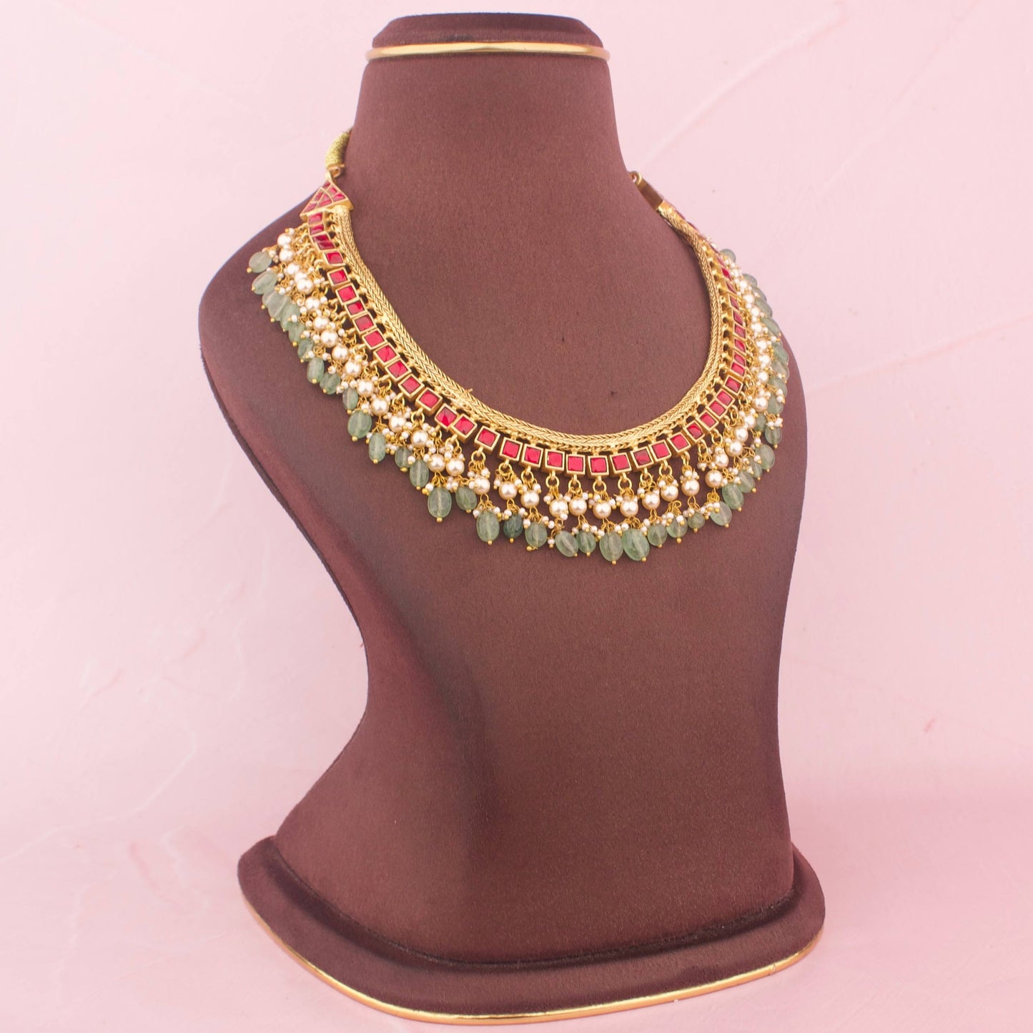 Reversible 2 in 1 Jadau Kundan Jalebi Necklace With Beads Hanging