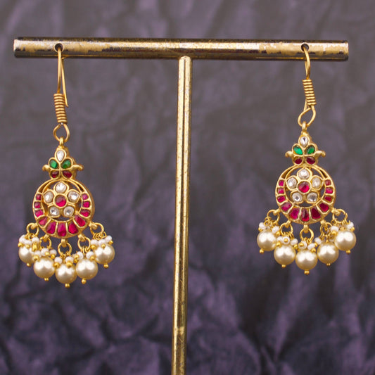 Classic Jadau Kundan Pearl Drop Earrings