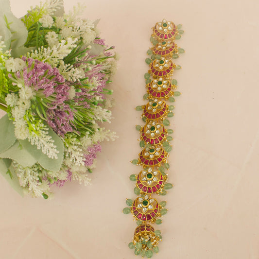 Exquisite Floral Chand Bali Design Jadau Kundan Hair Pin 9 Lockets
