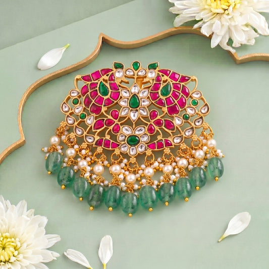 Refined Jadau Kundan Locket With Emerald Drops