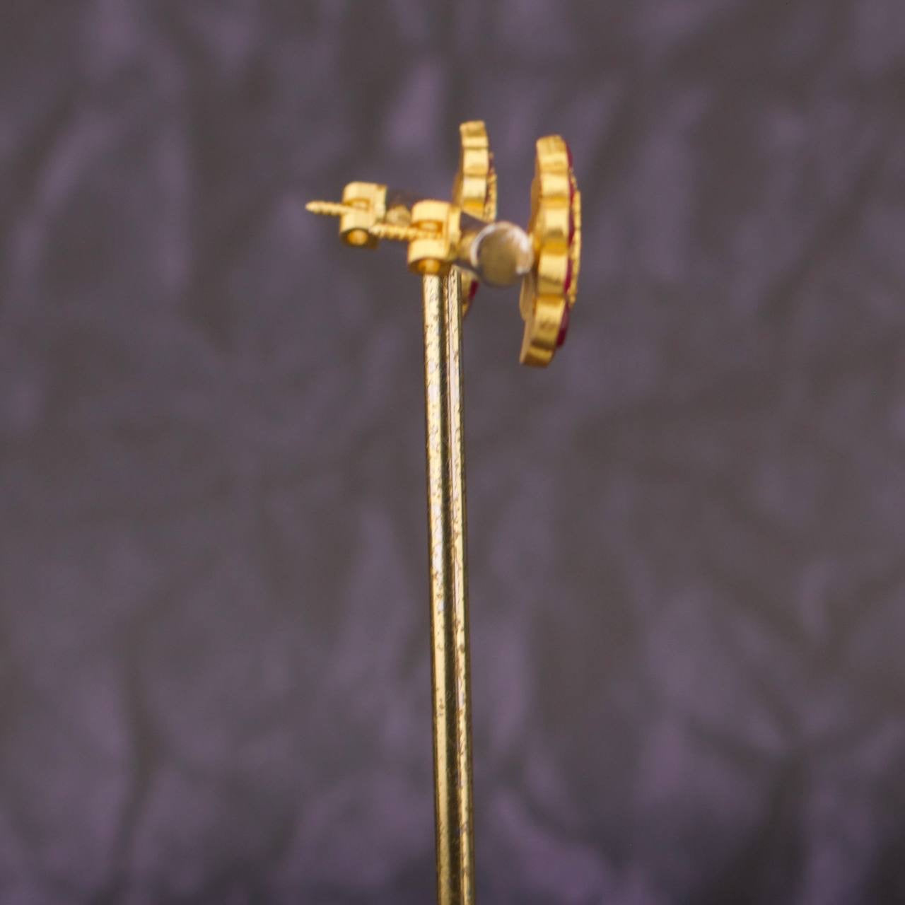 Classic Pear Shape Floral Jadau Kundan Stud Earrings