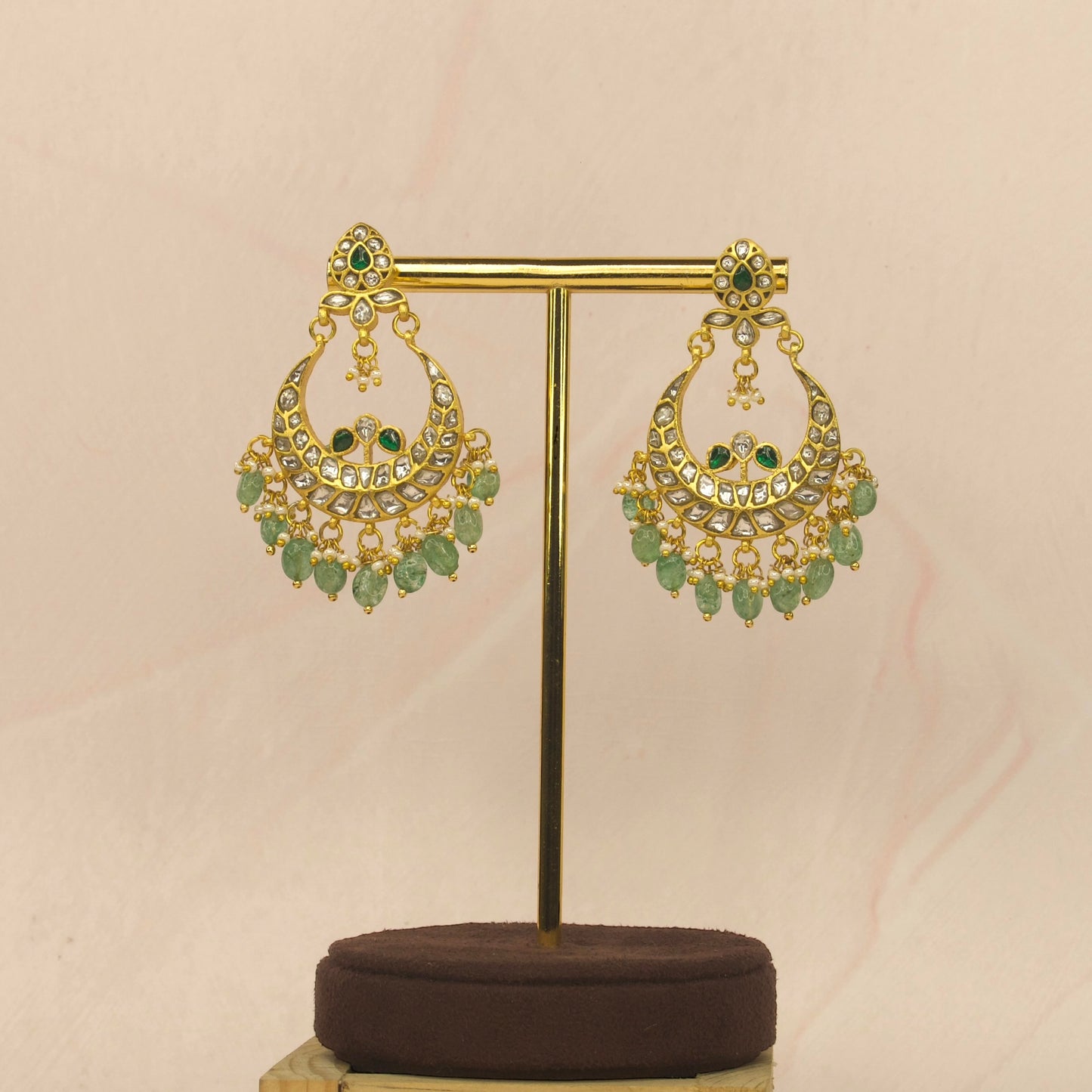 White kundan Chandbali earrings