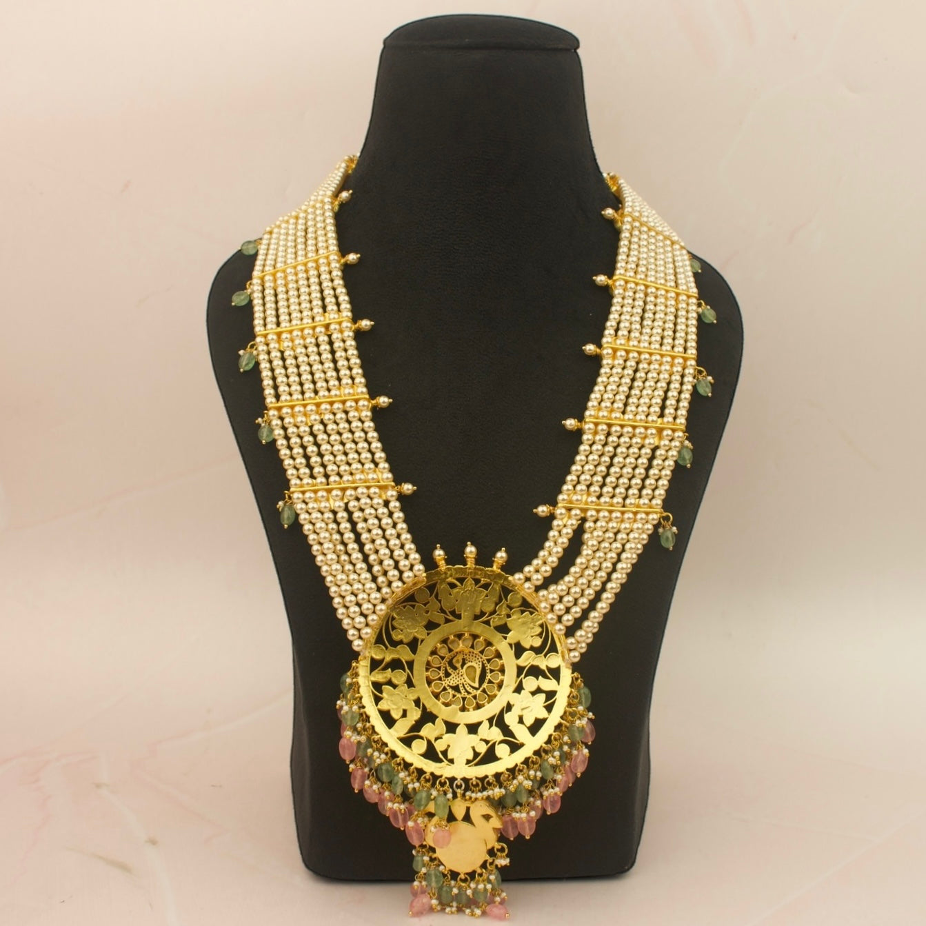 Royal Grand Jadau Kundan Necklace with Swarovski Pearls