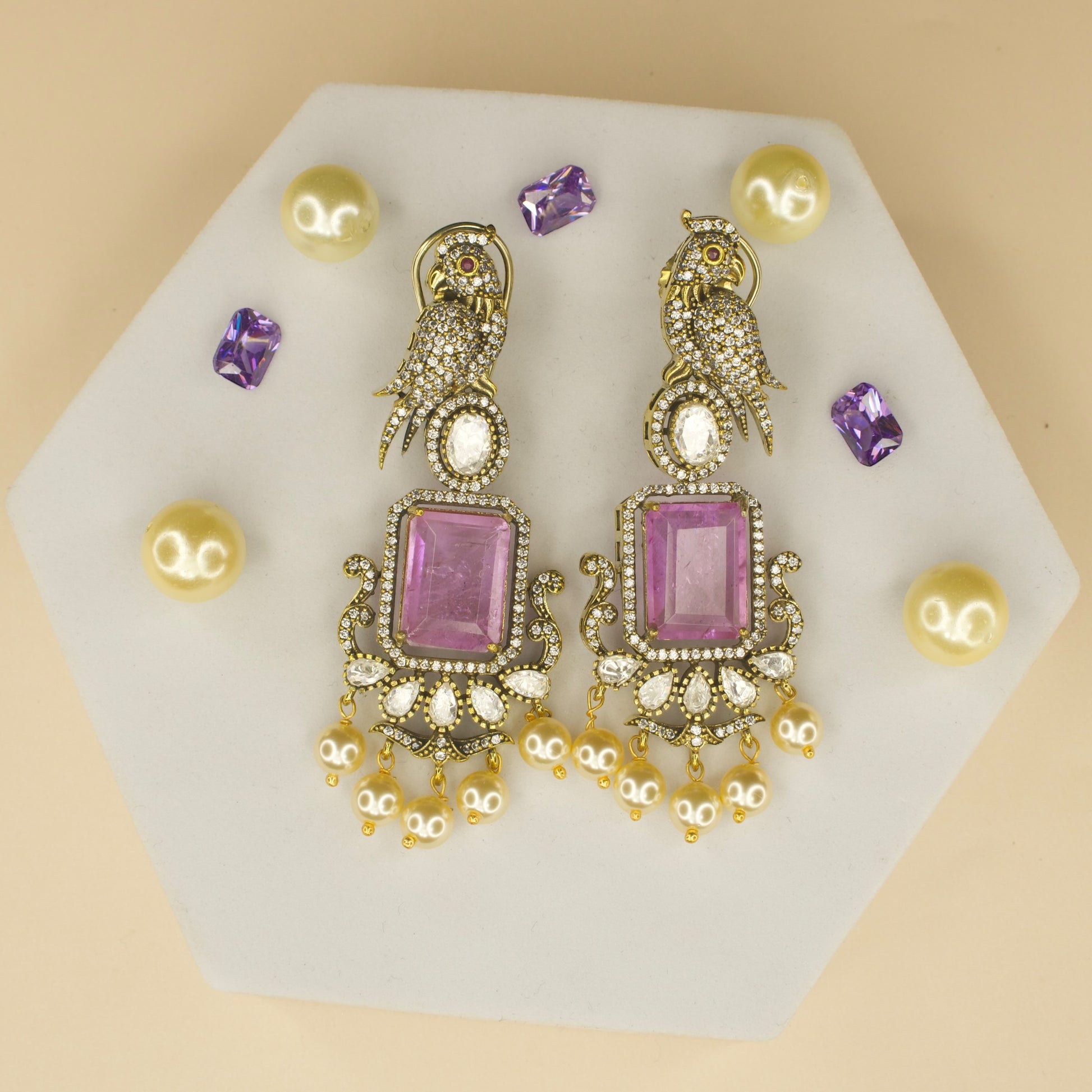 Peacock studded Victorian polki earrings with High Quality victorian plating