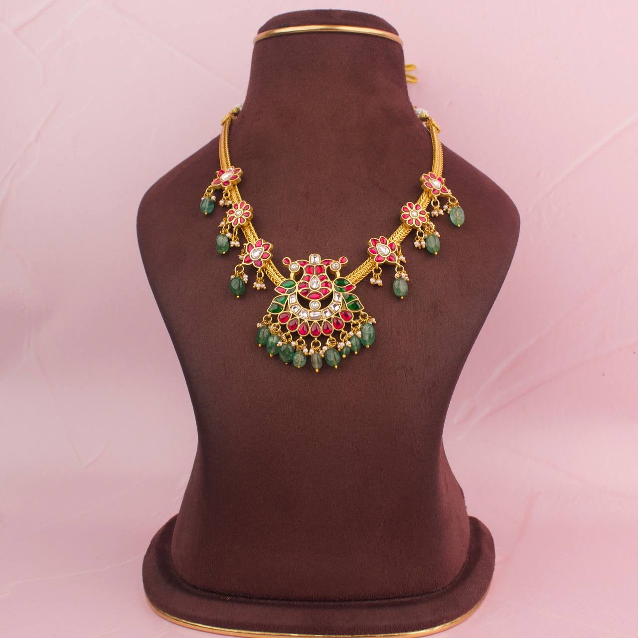 Grand Gold Style Jadau Kundan Nantad Chain Necklace
