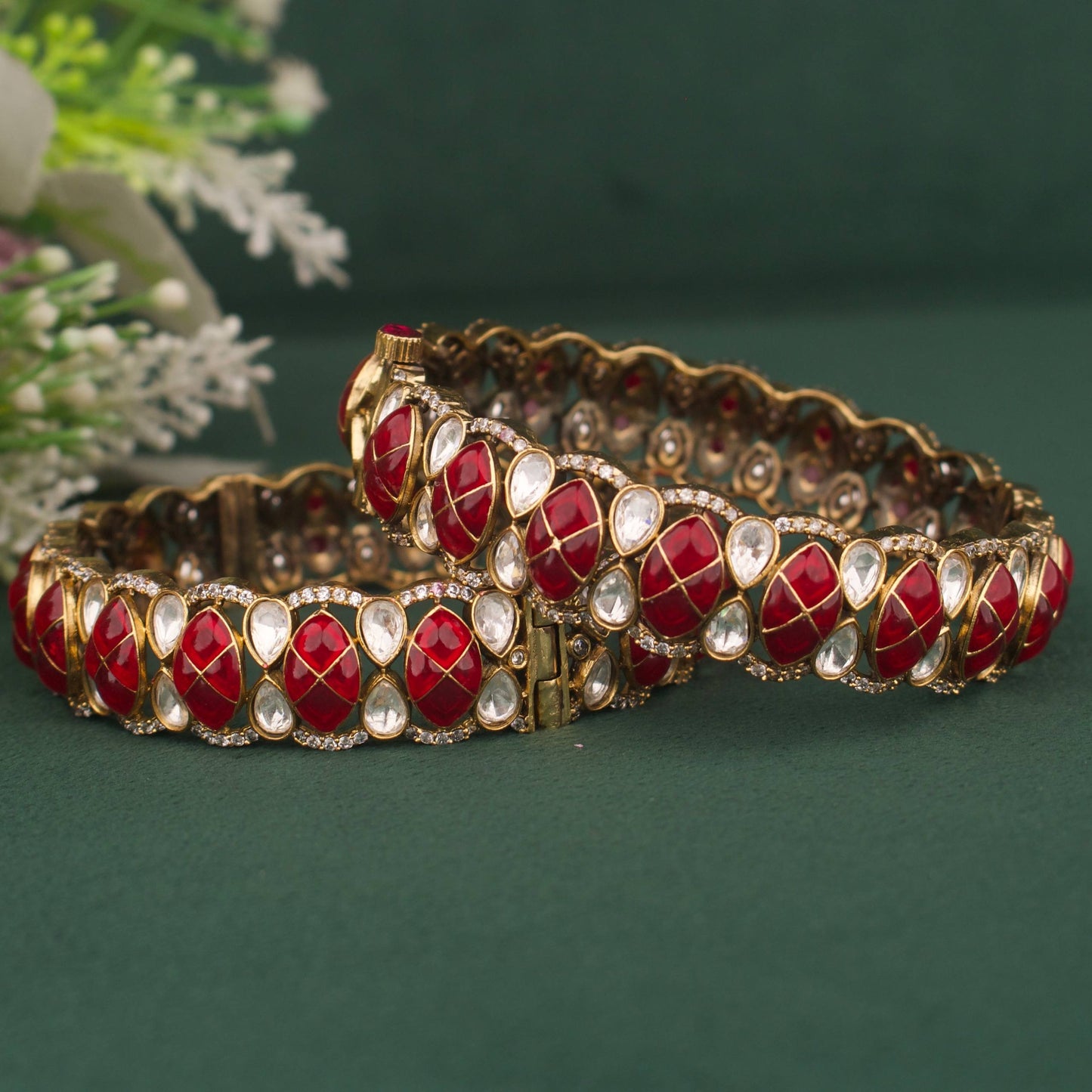 View 6 of Elegant Design Fusion Kundan & Polki Victorian Bangles - Authentic Bridal Collection | Dulhan Jewels