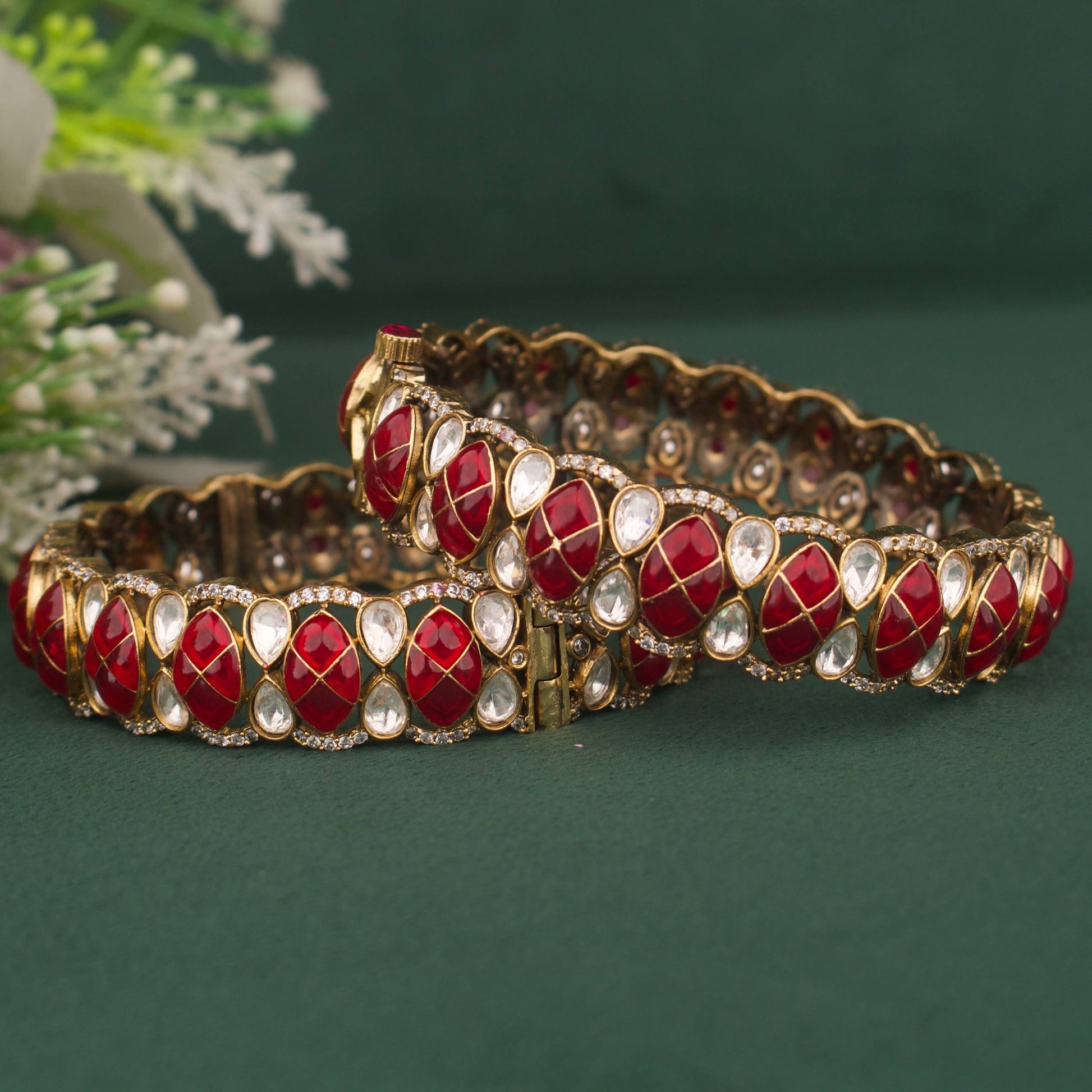 View 6 of Elegant Design Fusion Kundan & Polki Victorian Bangles - Authentic Bridal Collection | Dulhan Jewels