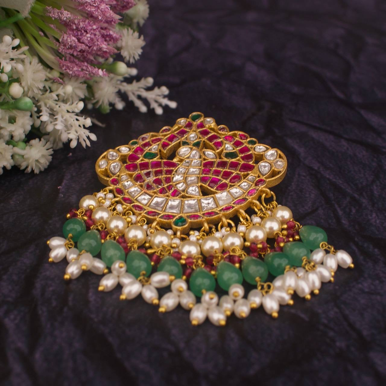 Peacock Design Jadua Kundan Stone Work Locket