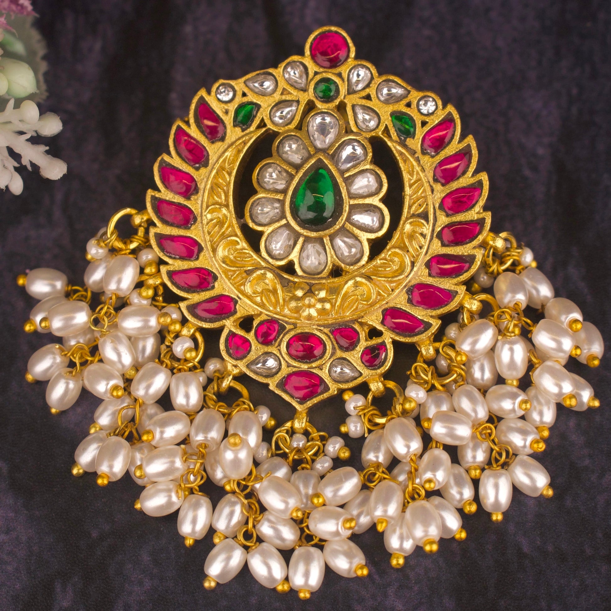 Impressive Jadau Kundan Locket With Riice Pearl Hanging - DULHAN JEWELS