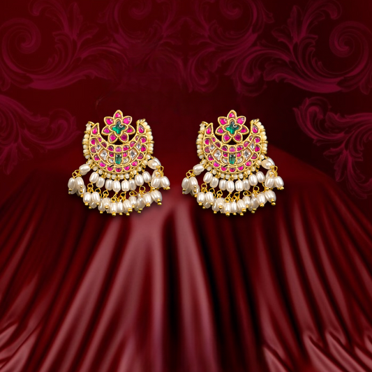 Traditional Jadau Kundan Studs earrings with Rice Pearls