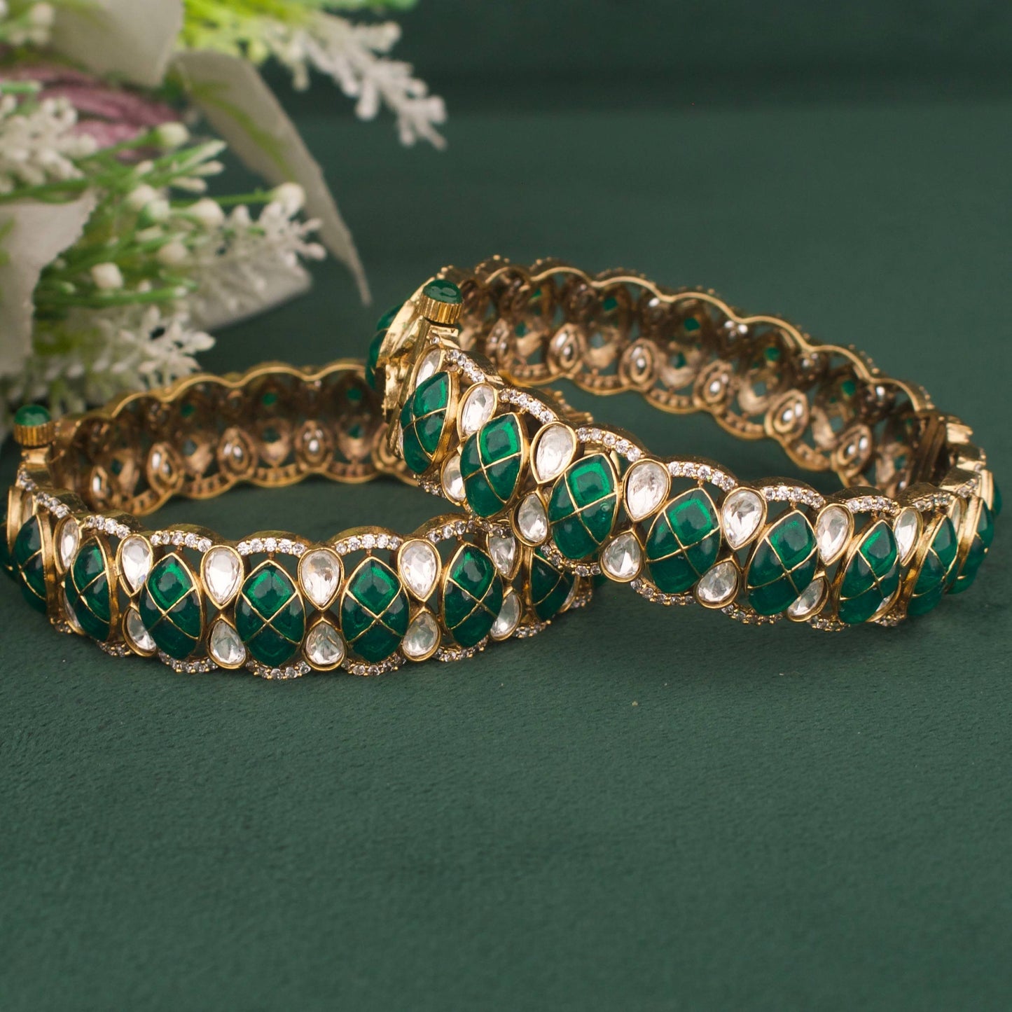 View 7 of Elegant Design Fusion Kundan & Polki Victorian Bangles - Authentic Bridal Collection | Dulhan Jewels