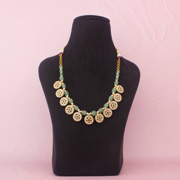 Stylish Green Beads Mala With Floral Motifs