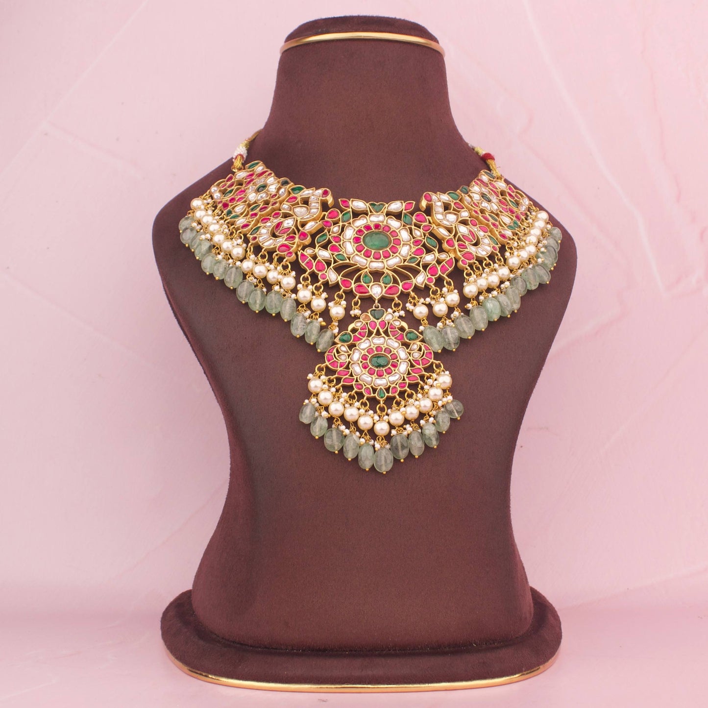 Majestic Jadau Kundan Nakshi Design short Necklace with double Hanging