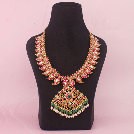 Bridal Gold Look Jadau Kundan Mango Haram With Guttapusalu Hangings