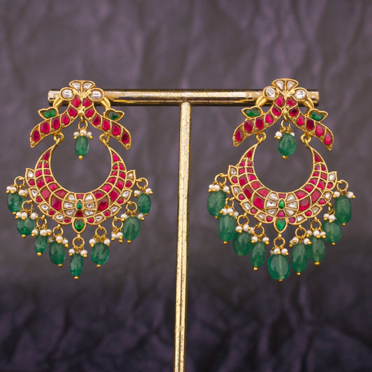 Bridal Peacock Studded Jadau Kundan Chandbali Earrings