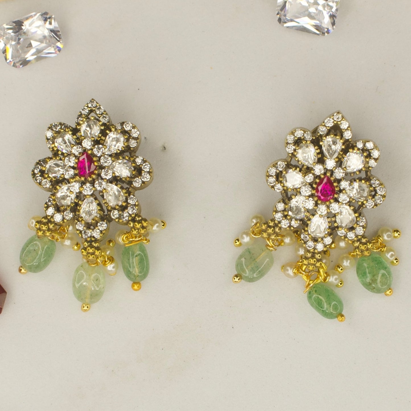 Delicate emerald,amethyst,Ruby studs in Victorian finish with high quality victorian finish