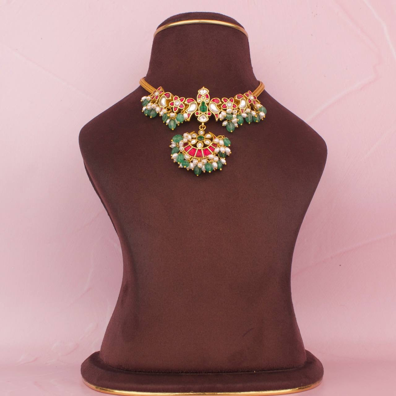 Sleek Gold Style Jadau Kundan Nantad Chain Necklace