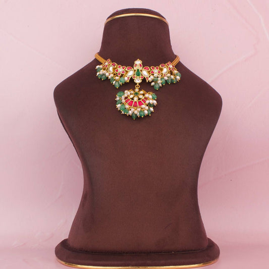 Sleek Gold Style Jadau Kundan Nantad Chain Necklace
