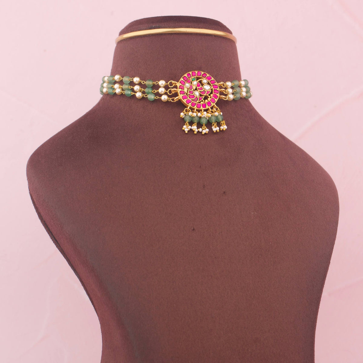 Minimal Jadau Kundan Choker With Green Drops