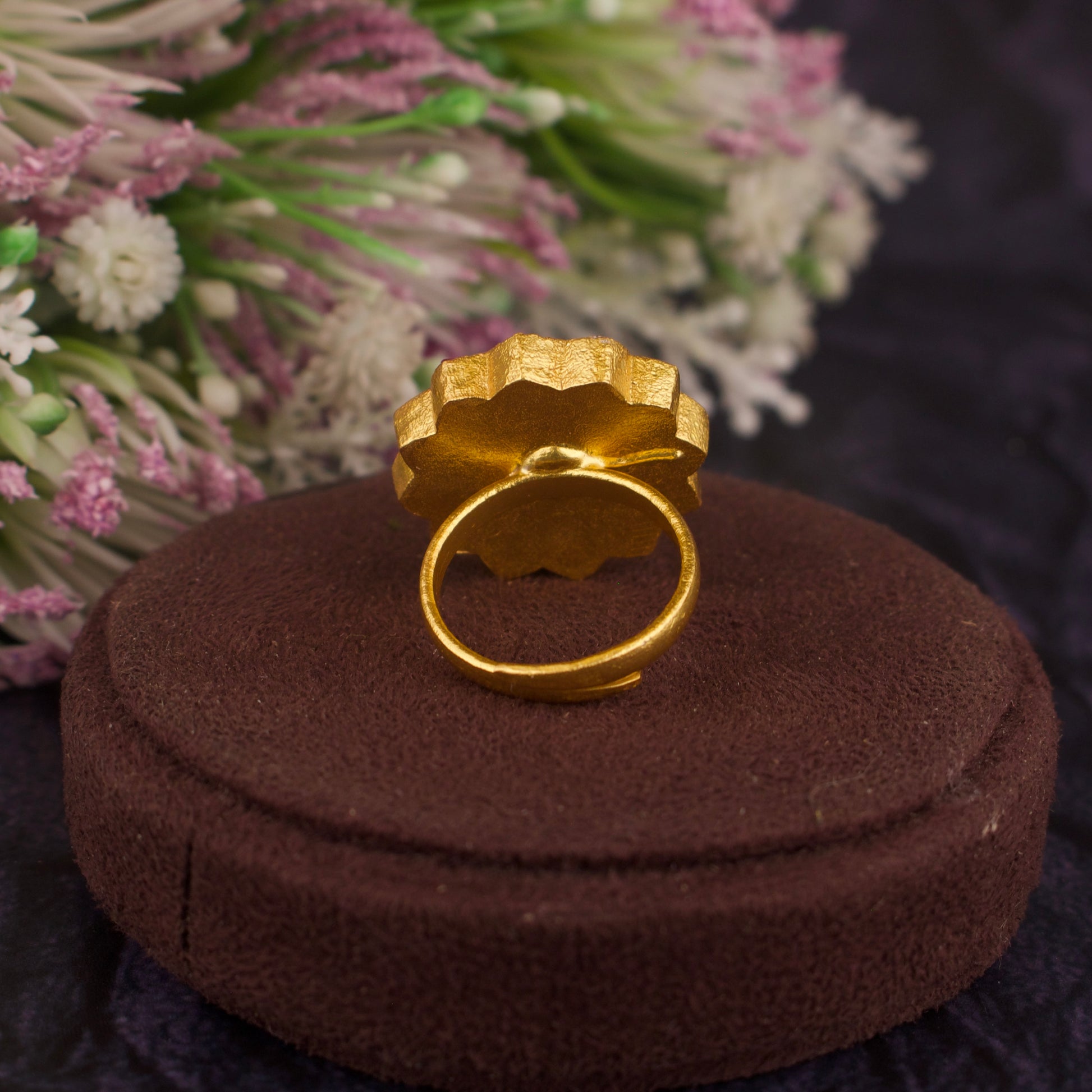 Jadau Kundan finger ring with lotus cut Design - DULHAN JEWELS