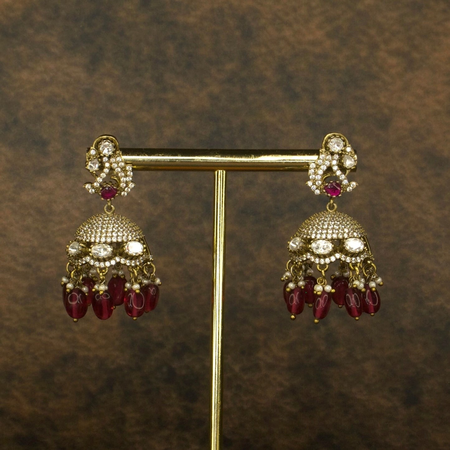 Victorian Charm Jhumka Earrings with CZ & Kundan Stones