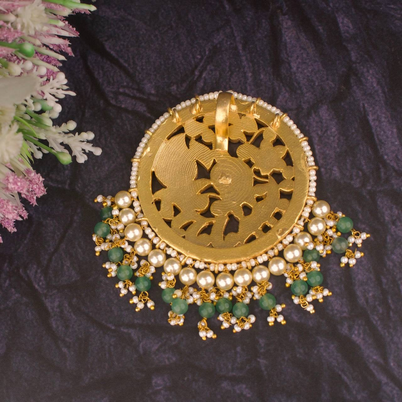 Peacock Design Jadau Kundan Circular Locket