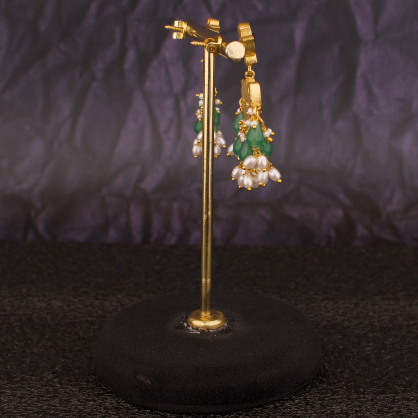 Lotus Studded Chandbali Hanging Earrings