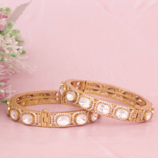 Elegant Polki Kundan Bangle With Stone Detailing - Handcrafted Indian Bridal Jewelry by Dulhan Jewels