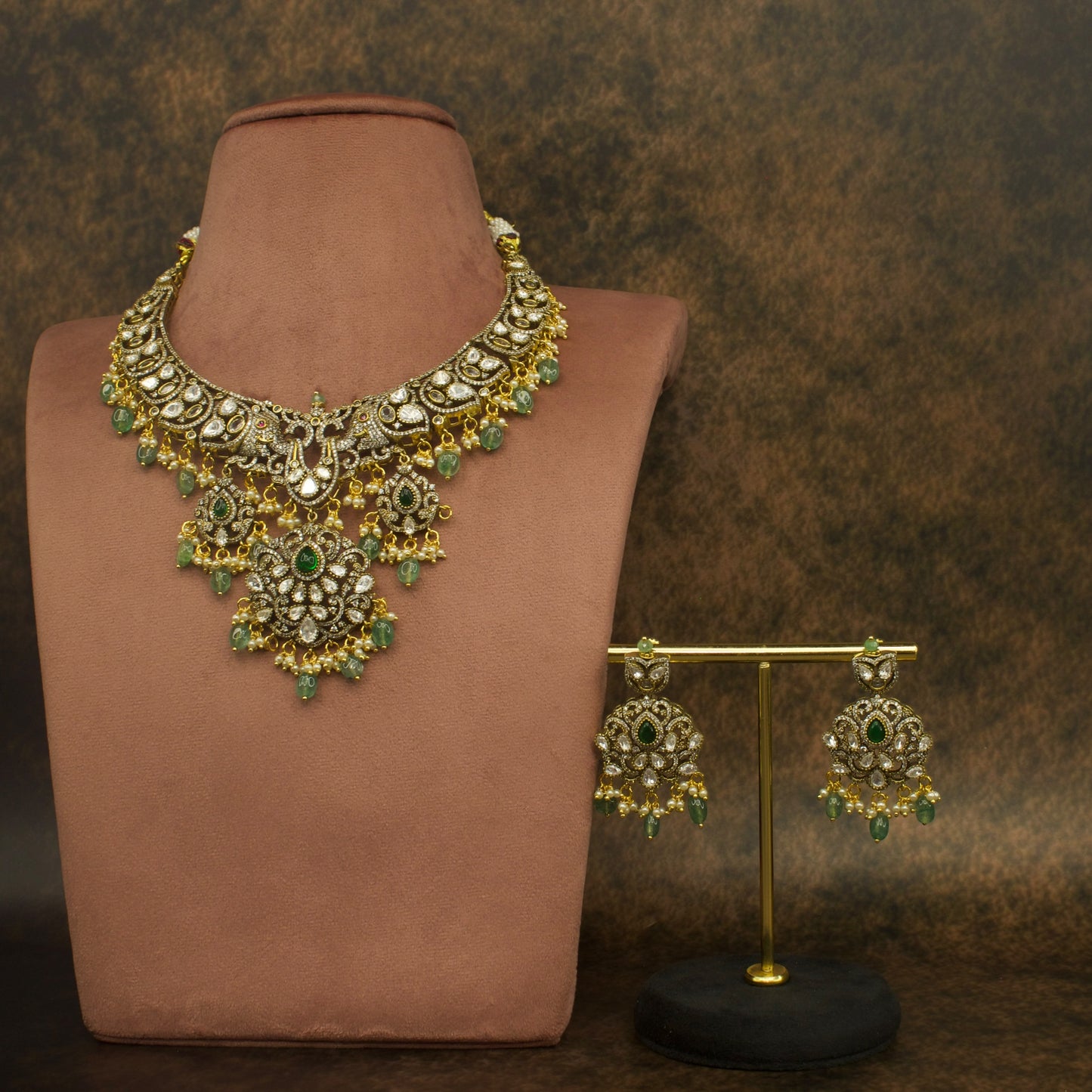 Victorian Polki Opulence Necklace Set with maang tikka