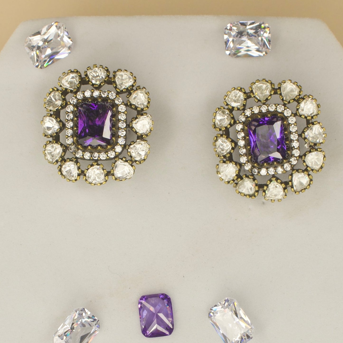 Exquisite Victorian Finish Studs with Polki and Amethyst Stones with High Quality Victorian finish