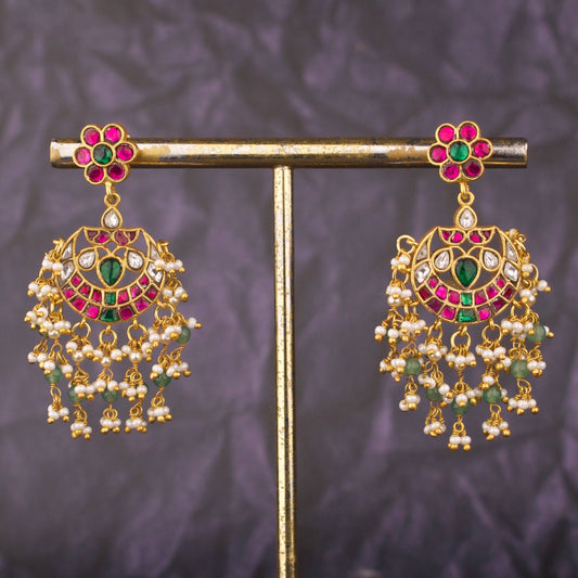 Jadau Kundan Chandbali Earrings With Floral Stud Design