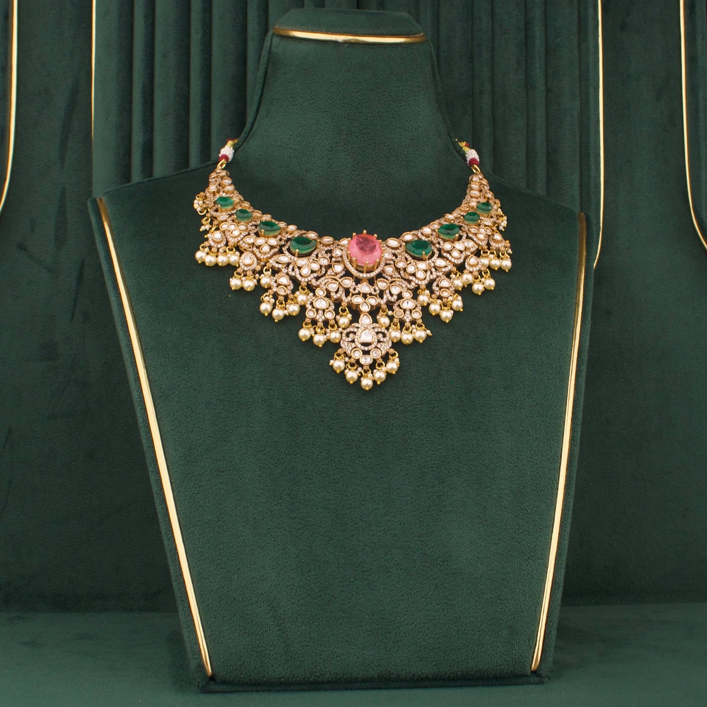 Radiant Victorian Emerald Necklace Set With Pearl Drops And Matching Earrings