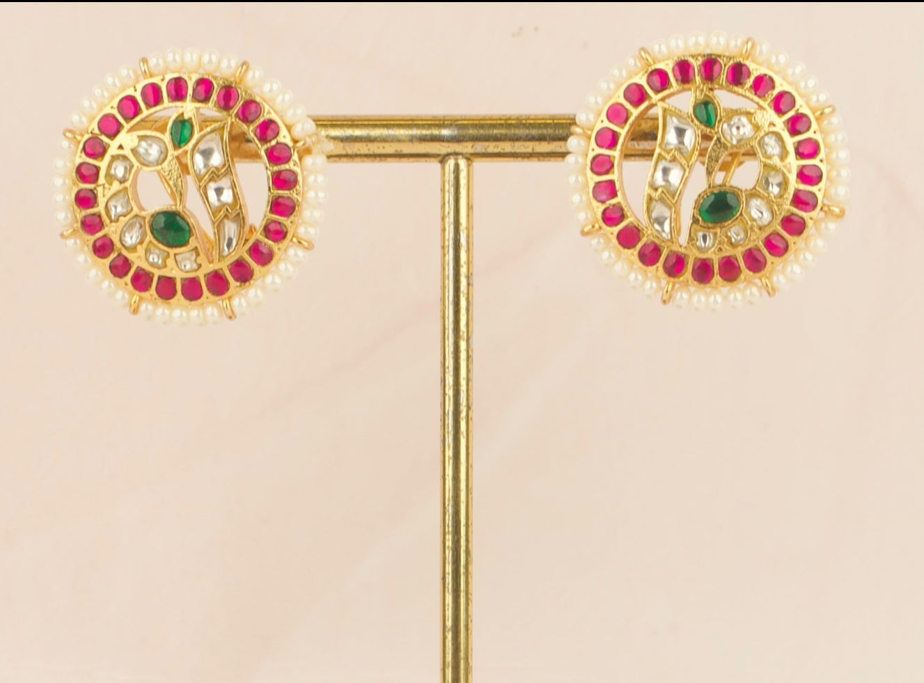 Circular Peacock Jadau Kundan Pearl Bordered Tops - DULHAN JEWELS