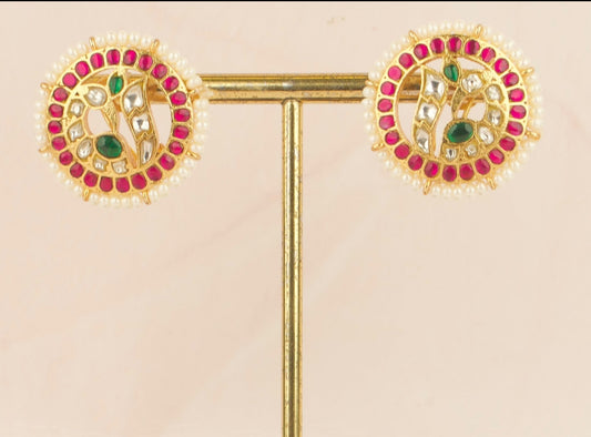 Circular Peacock Jadau Kundan Pearl Bordered Tops - DULHAN JEWELS