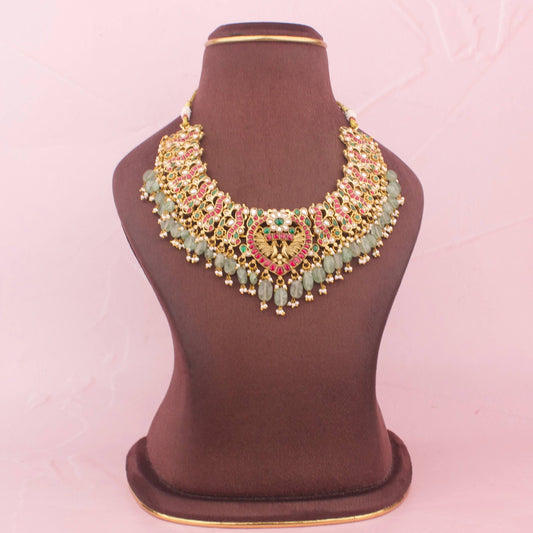 Alluring Jadau Kundan x Nakshi Short Necklace With Guttapusalu Hangings
