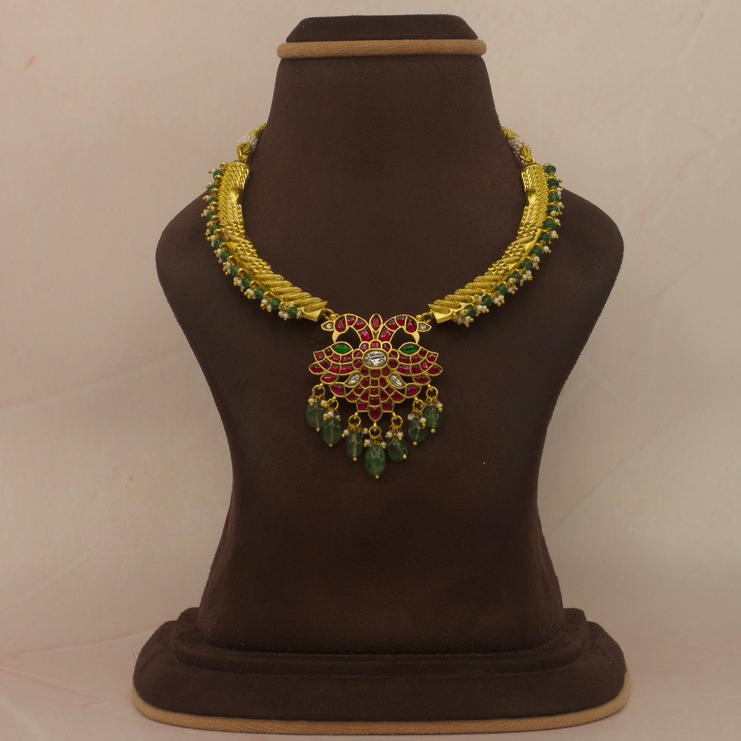 Peacock locket jadau kundan Kanti necklace