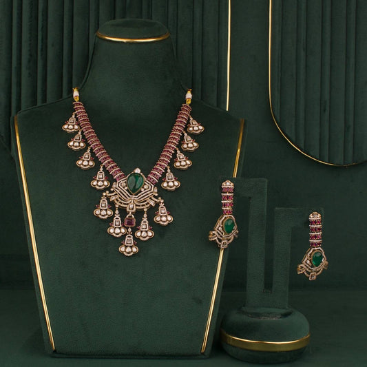 Western Inspired Designer Victorian Finish Polki Necklace Set