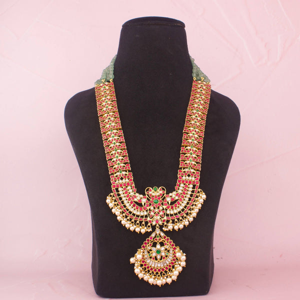 Traditional Bridal Long Haram With Designer Pendant And White Drops