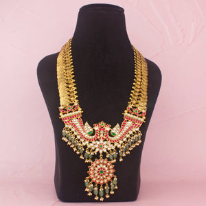 Gold Inspired Jadau Kundan Kasulu Haram With Strawberry Beads - Handcrafted Indian Bridal Jewelry by Dulhan Jewels