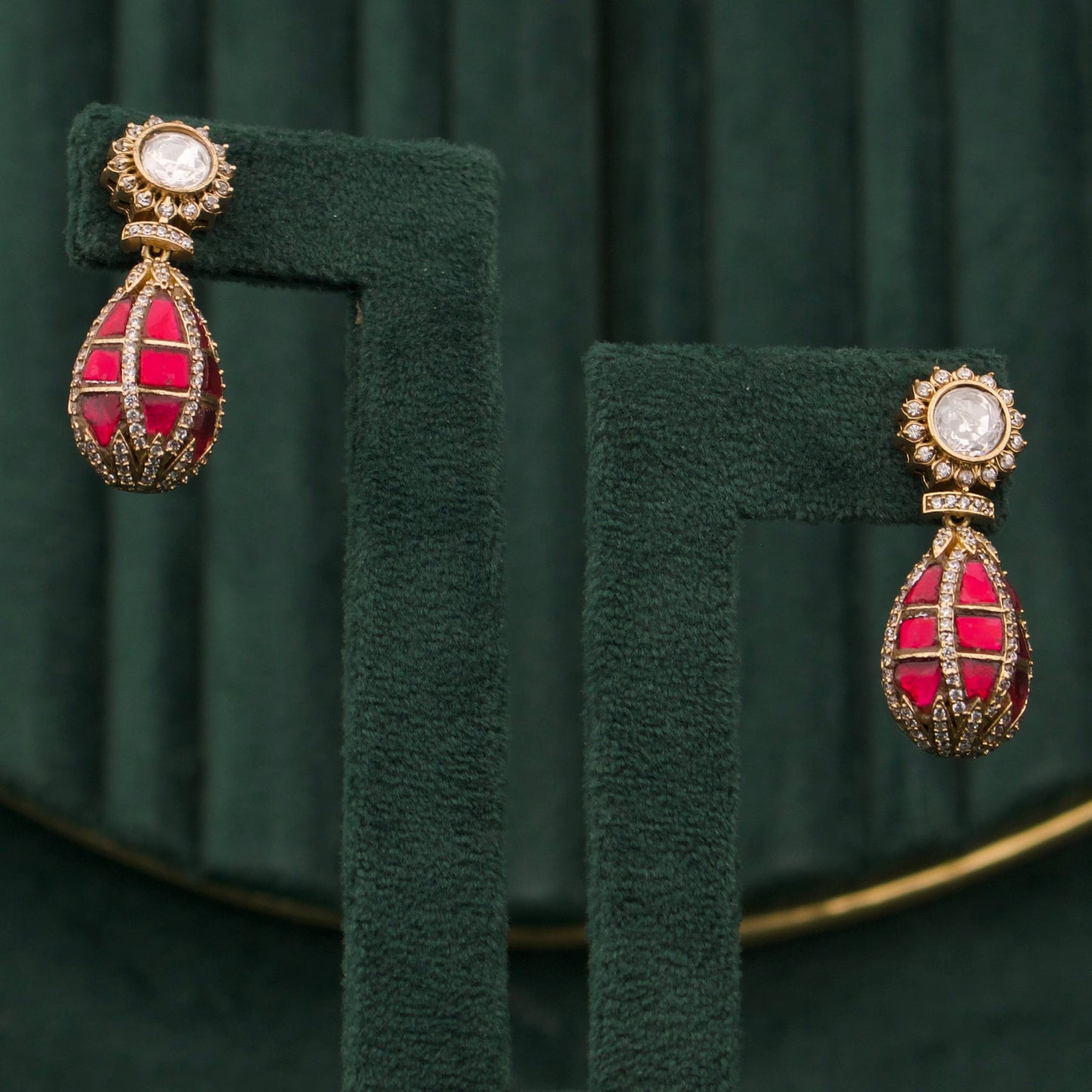 Minimal Polki Drop Necklace Set With Matching Earrings