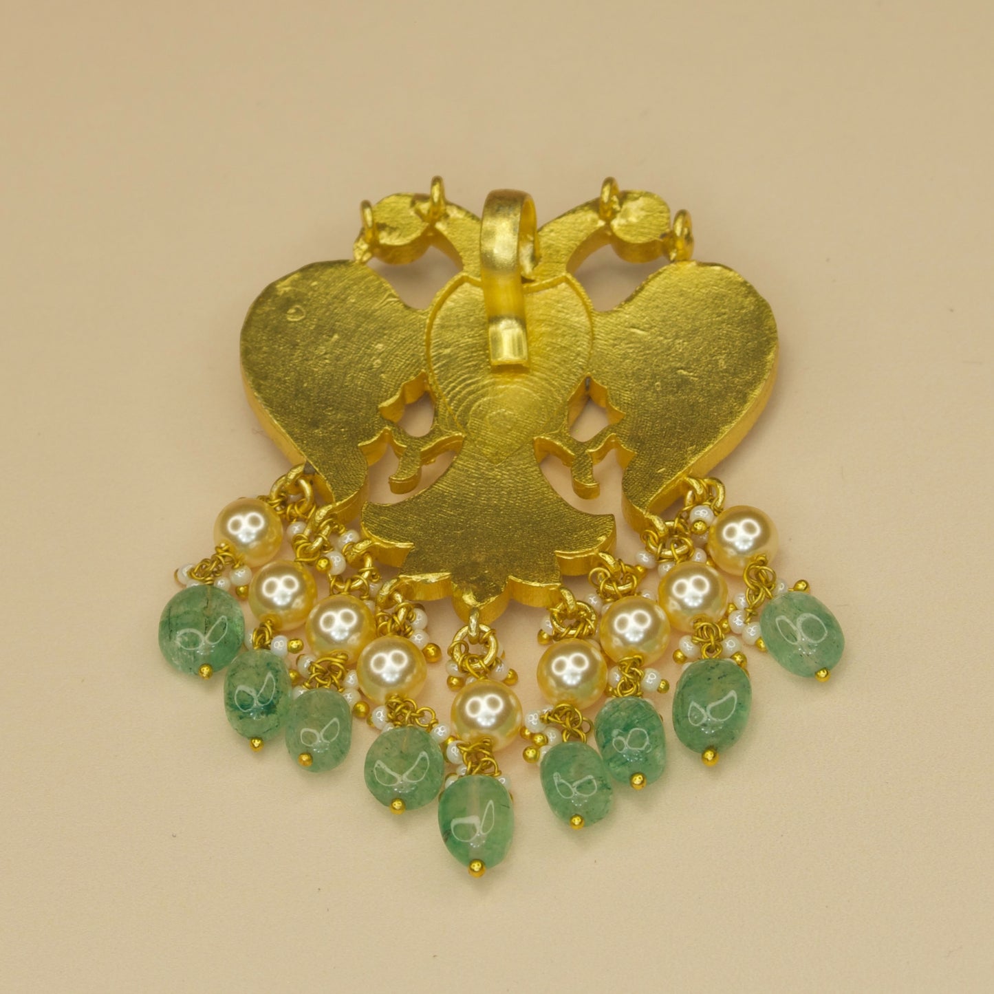 Glorious Peacock Design Jadau Kundan Pendant with 22k gold plating. This Product belongs to Jadau Kundan jewellery Category