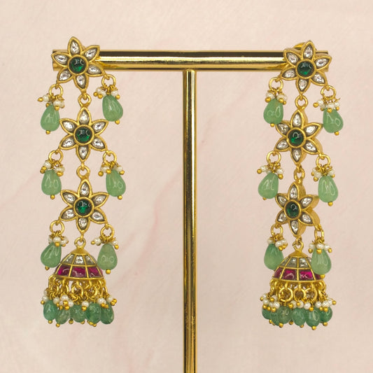 Cascading Floral Elegance Jadau Kundan Jhumkas