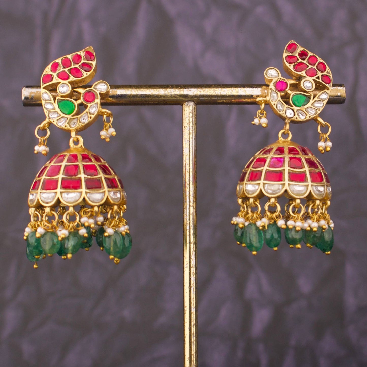 Royal Jadau Kundan Jhumkas With Peacock Stud