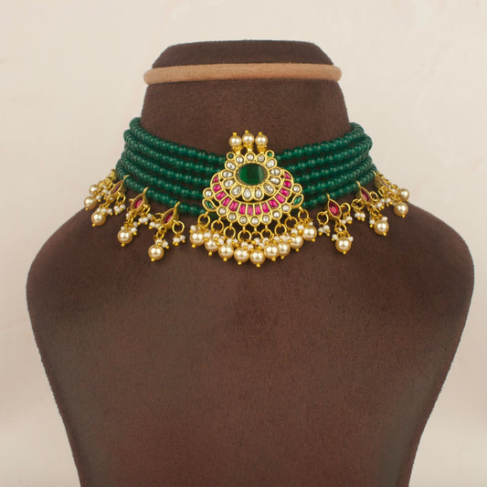 Jadau Kundan Beads Choker With Kundan Hangings