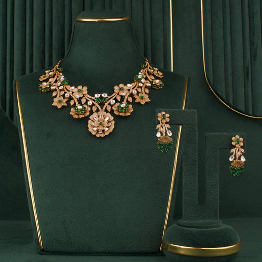 Floral Fusion Design Necklace Set In Mehandi Victorian