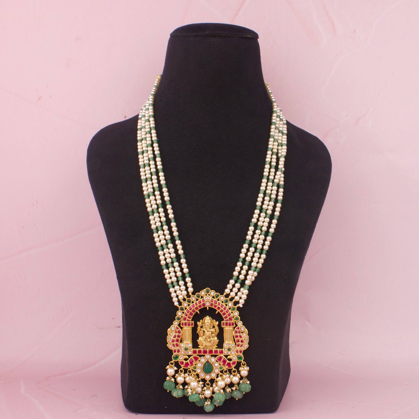 Lord Ganesha Jadau Kundan Beads Mala