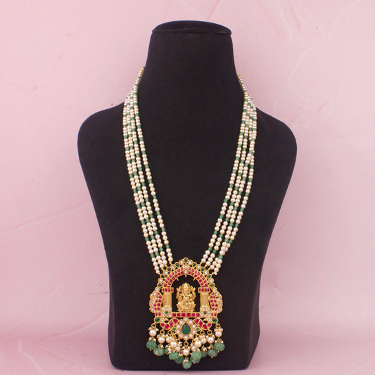 Lord Ganesha Jadau Kundan Beads Mala